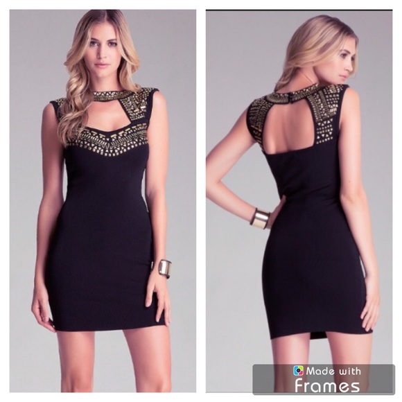 bebe Dresses & Skirts - BEBE gold studded black bodycon dress